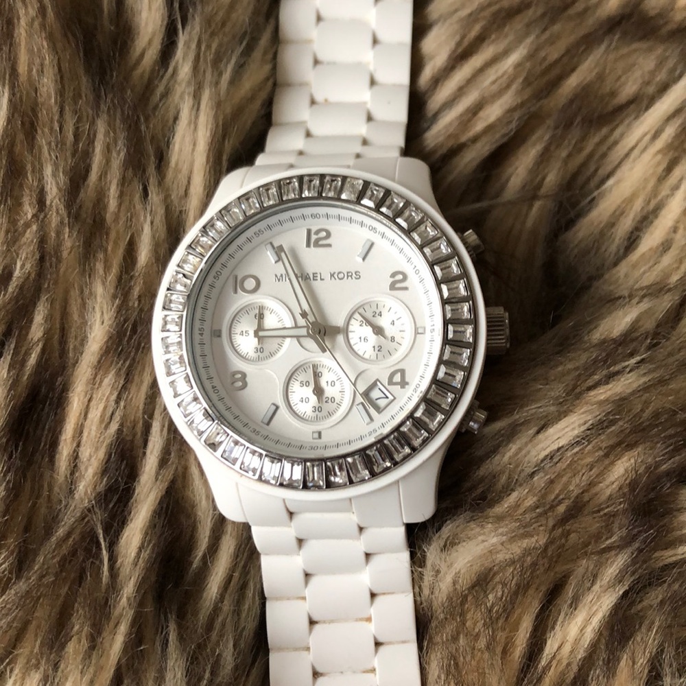 Michael Kors white and silver flexible band watch